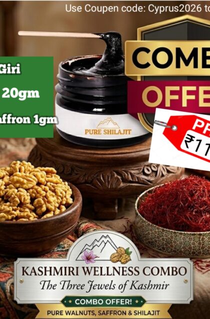 Kashmir's Golden Trio Combo. Walnut Giri, Shilajit,Saffron .